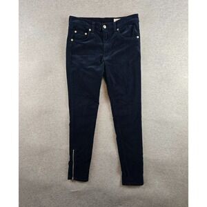 Rag & Bone Womens 27 Ame Zipper Crop Skinny‎ Velvet Jeans in Navy - Ankle Zipper